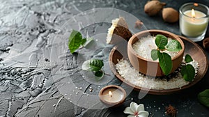 Spa setting with bath salts and candles photo
