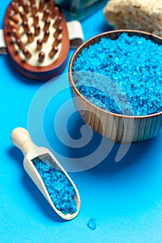 Spa setting with blue salt