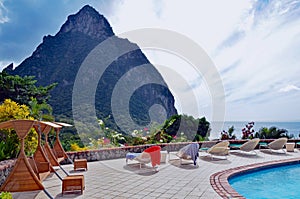 A spa setting facing the Pitons of St. Lucia, West Indies, Windward Islands, Carinneam