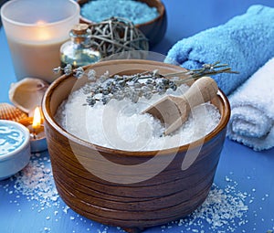 Spa setting still life with bath salt