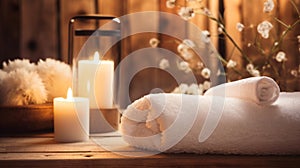 spa setting with white candles