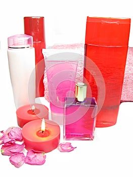 Spa shampoo shower gel rose petals and cremes