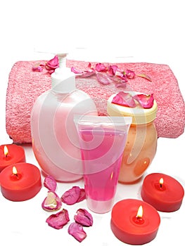 Spa shampoo shower gel rose petals and cremes