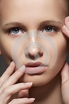 Spa, skincare, make-up. Woman face with clean skin