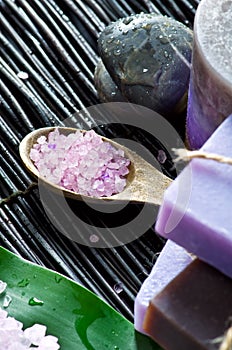 Spa. Spoon with pink sea salt