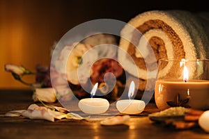 Spa still life with aromatic candles.