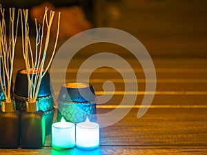 Spa still life with aromatic candles, select and soft focus