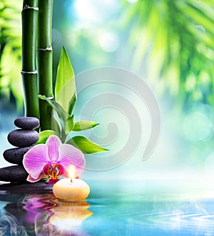 Spa still life - candle and stone with bamboo