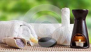 Spa still life with candle and zen stone