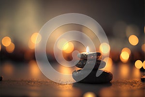 Spa still life with candles and zen stones on dark background