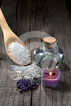 Spa still life with lavender and essential oil