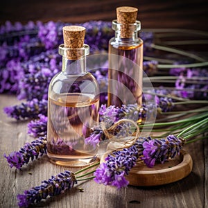 Spa still life with lavender oil.Lavande, produits cosmÃ©tiques naturels