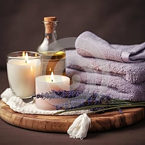 Spa still life with lavender oil.Lavande, produits cosmÃ©tiques naturels