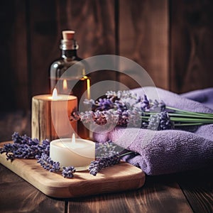Spa still life with lavender oil.Lavande, produits cosmÃ©tiques naturels