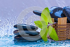 Spa still life with stone and leaves for banner