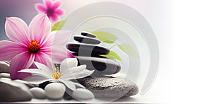 Spa still life with stones and pink flower