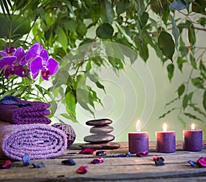 Spa still life with zen stones and aromatic candles