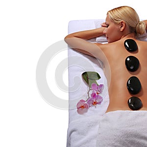 Spa Stone Massage. Blonde Woman
