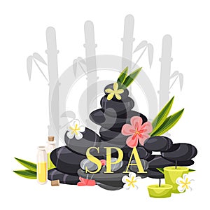 Spa stone vector zen stony therapy for beauty health and relaxation illustration backdrop of natural stoning relax