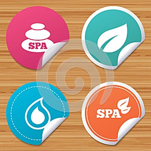 Spa stones icons. Water drop with leaf symbols.