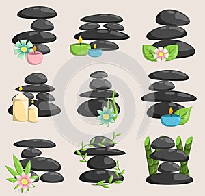 Spa stones isolated vector and relaxation isolated. Stones stack isolated pebble concept therapy, heap spa stones beauty