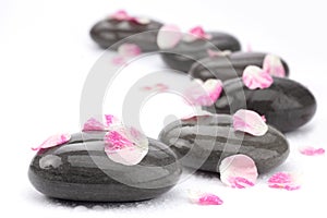 Spa stones with rose petals