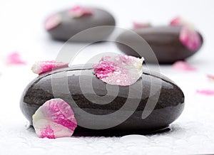 Spa stones with rose petals.