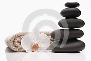 Spa stones towel and orchid