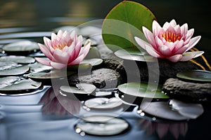 Spa stones and waterlily in zen garden. Generative AI