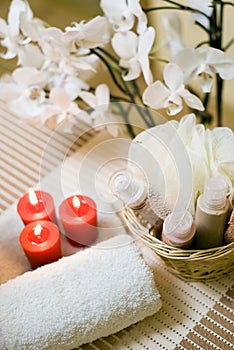 Spa towel and candles