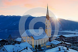 Spa town schliersee at winter sunset