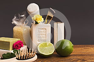 Spa treatment composition on gray background