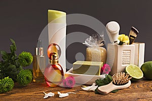 Spa treatment composition on gray background