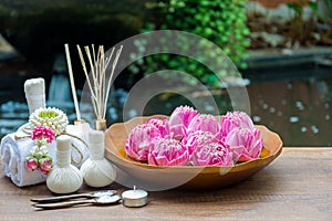 Spa treatment and massage with lotus flower Thailand.