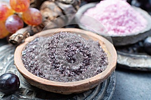 Spa treatment and skin care with Malvasia vulcanic grape aromatic sea salt