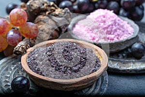 Spa treatment and skin care with Malvasia vulcanic grape aromatic sea salt