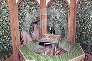 Spa treatments, Hamam, Girl in a salt sauna at the spa zone
