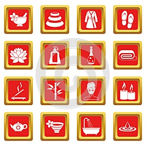 Spa treatments icons set red