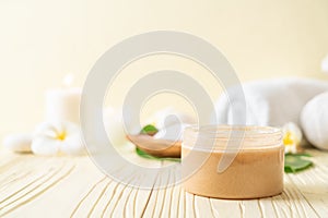 Spa treatments set on wooden background