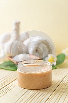 Spa treatments set on wooden background