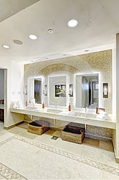 The vanity in a modern spa changing room.