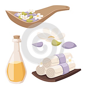 Spa vector icons treatment beauty procedures wellness spa-massage herbal cosmetics aroma spa stones towels and lotus