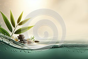 spa water baboo leaf steam space for your text background - ai generated