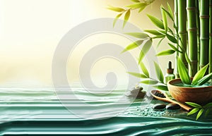 spa water baboo leaf steam space for your text background - ai generated