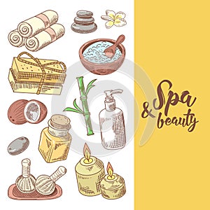 Spa Wellness Beauty Hand Drawn Design. Aromatherapy Health Elements Set. Skin Treatment