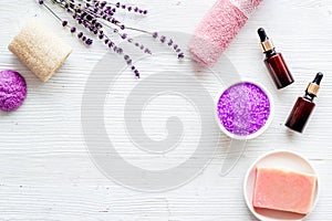 Spa and wellness set of lavender cosmetic pharmacy products