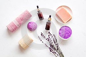 Spa and wellness set of lavender cosmetic pharmacy products