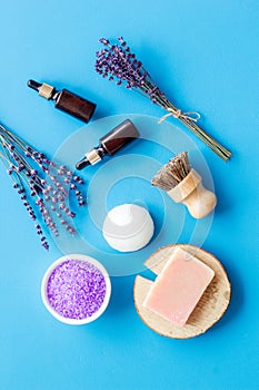 Spa and wellness set of lavender cosmetic pharmacy products