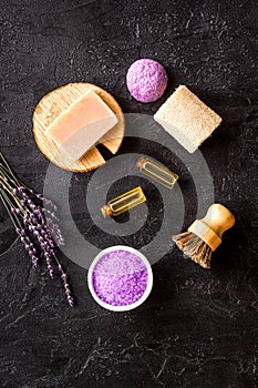 Spa and wellness set of lavender cosmetic pharmacy products