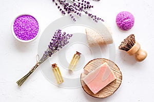 Spa and wellness set of lavender cosmetic pharmacy products